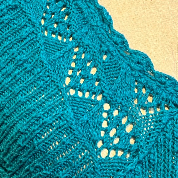 Jade teal open crochet knit sweater form fitted short sleeve tunic long length‎ - Picture 9 of 17